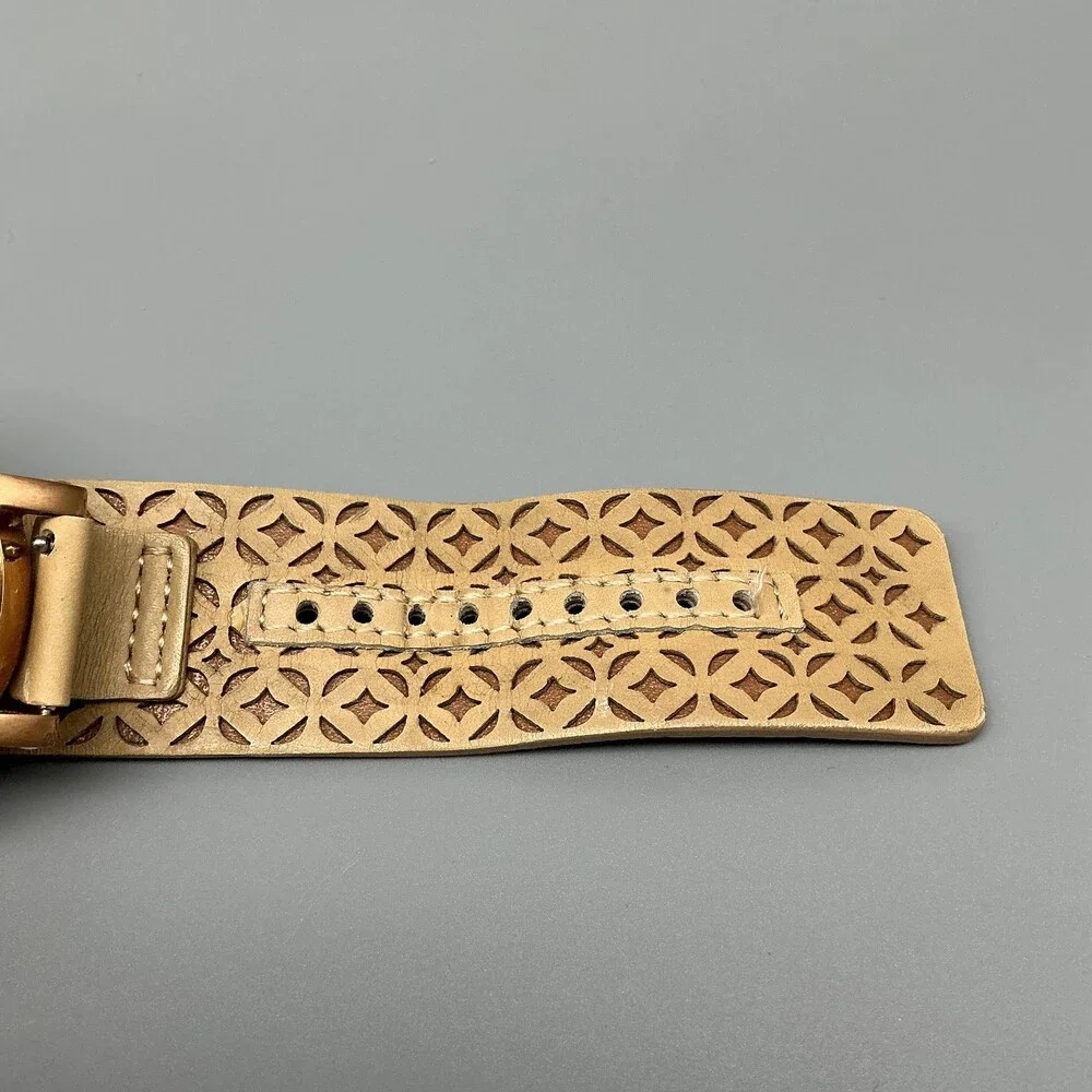Fossil Womens Watch 38mm Rose Gold Tone Leather Chronograph Date New Battery